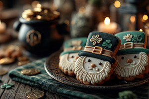 Cute St Patrick Day Leprechaun Face Sugar Cookies with Green Hat, a Food & Drink Photo by José Manuel Gelpi