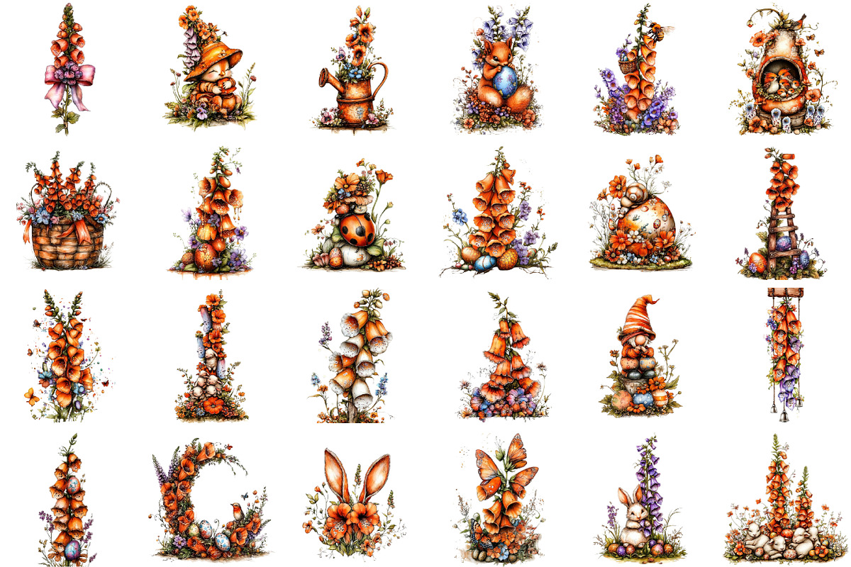 Whimsical Easter Foxglove Clipart, an Illustration by designcity5 (Photo 2 of 5)