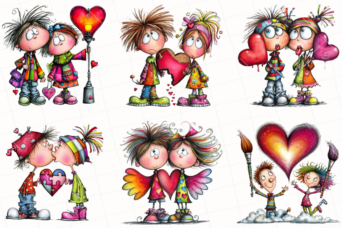 Whimsical Valentine Couple Clipart, an Illustration by OK Design (Photo 3 of 6)