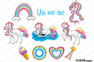 Cute Unicorn Clipart PNG,9 Elements