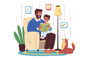 Father read book. Dad reading book, an Education Illustration by Stock-Smart-Start