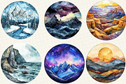 Stained Glass Mountain Scene Clipart, an Illustration by OK Design (Thumbnail 2 of 5)