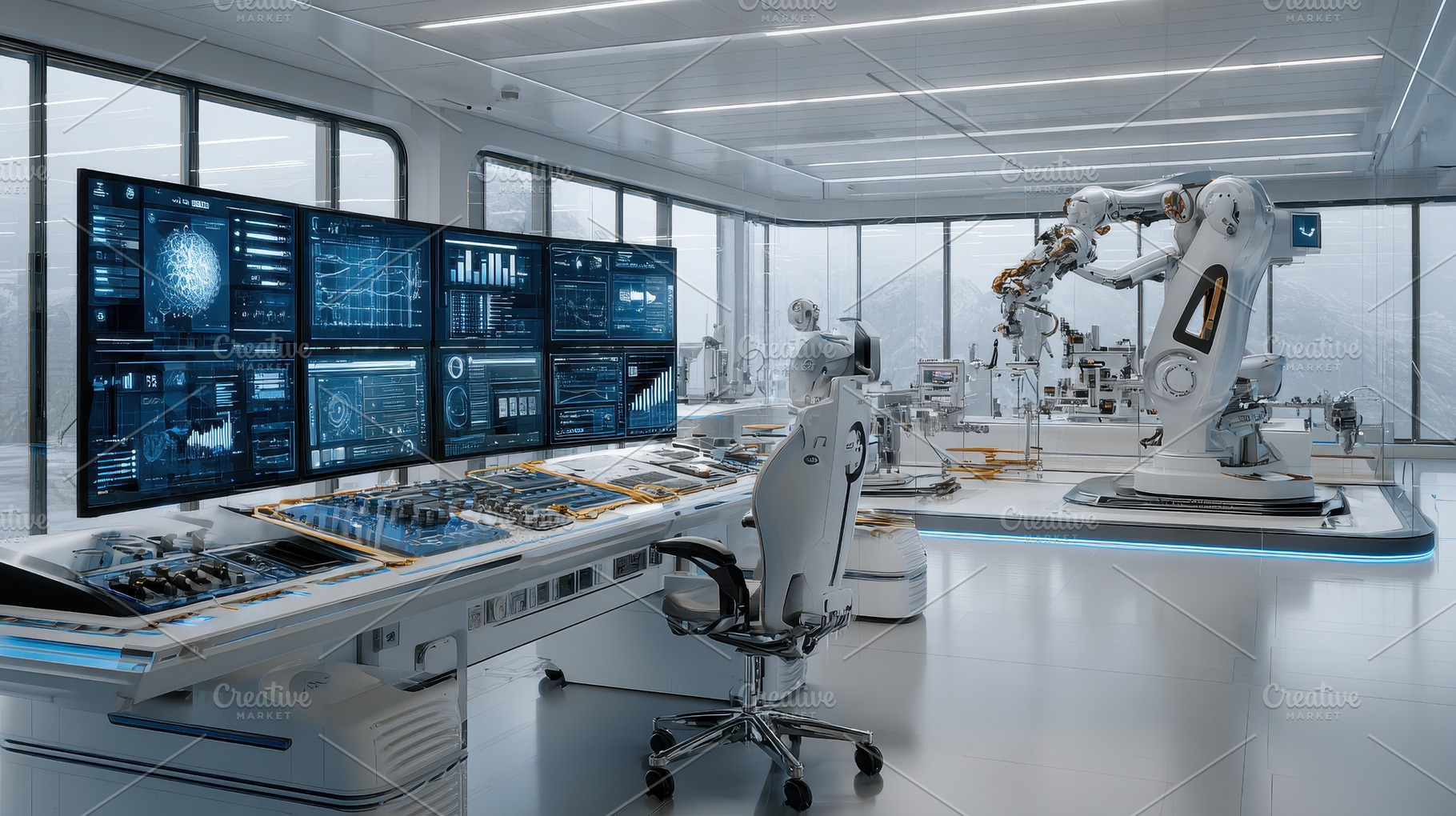 Futuristic robotic factory control r, a Photo by Pixeness Studio
