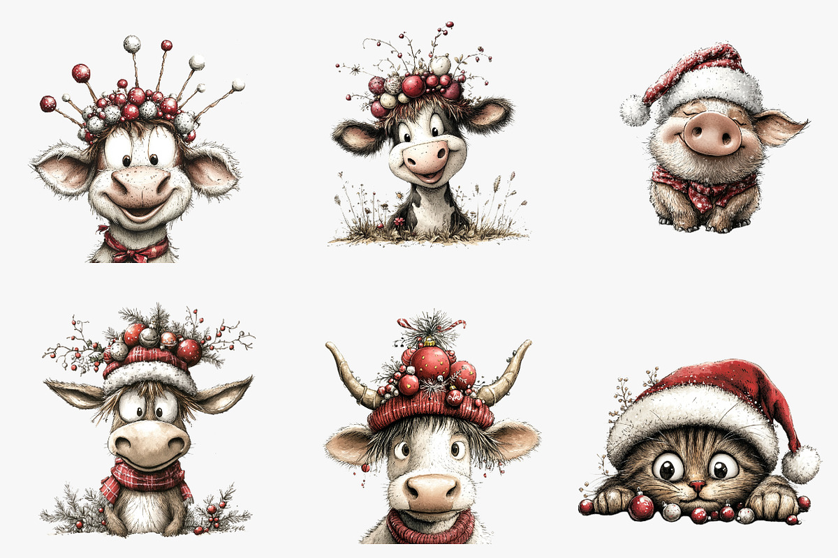Cute Animals Christmas Clipart, an Illustration by CreationArt (Photo 4 of 5)