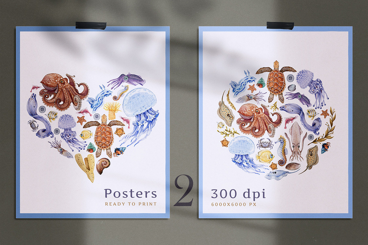 Sea Life Watercolor Clipart Set, an Animal Illustration by AnitaPol (Photo 12 of 16)