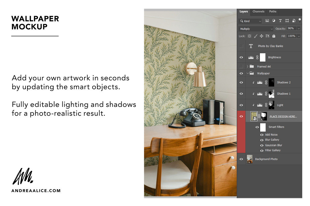 Wallpaper Mockup - Cabin Office 1, a Household Mockup by Andrea Muller (Photo 4 of 6)