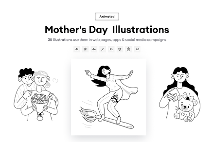 Animated Mothers Day Illustration Se, an Icon by Vectors Market