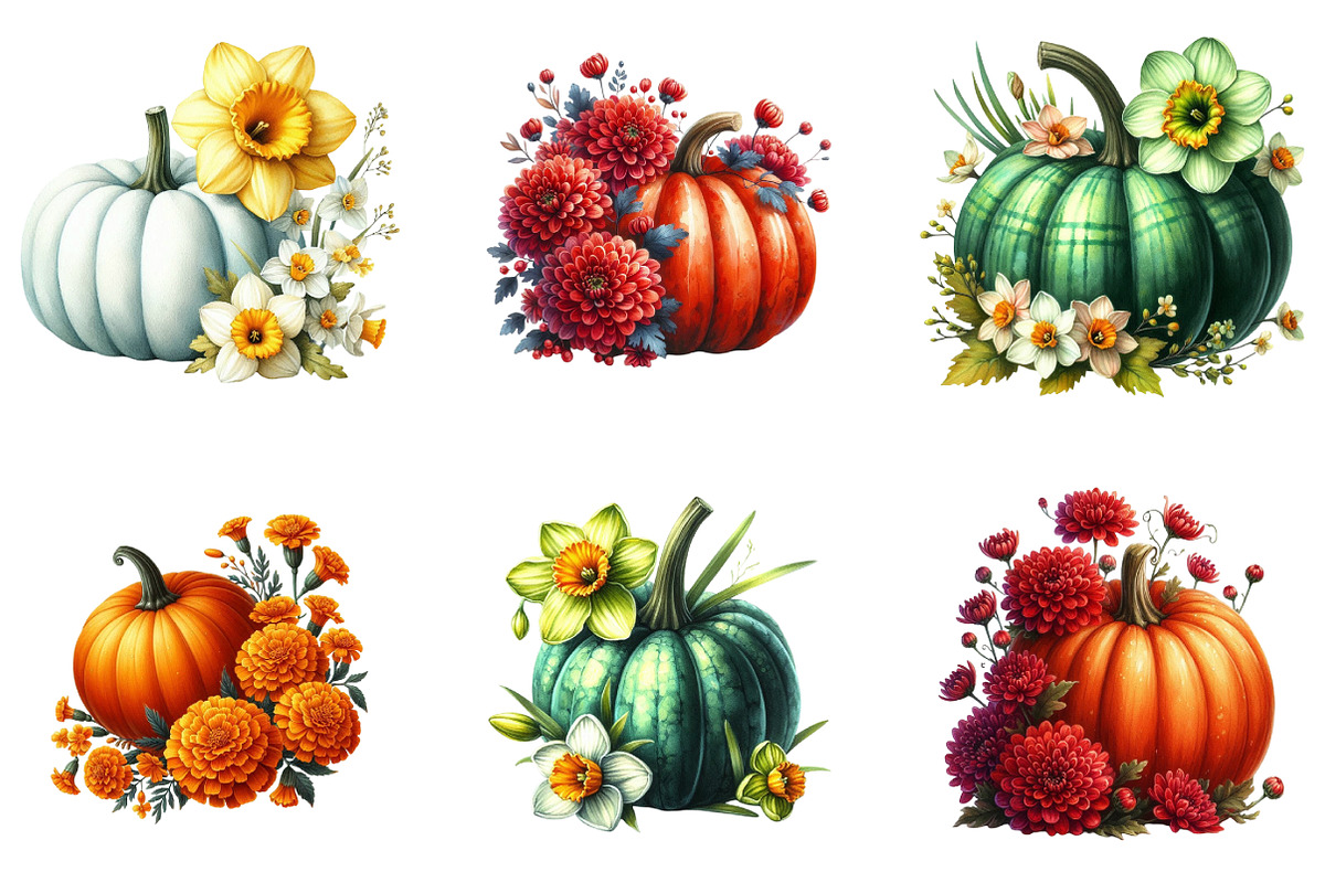 Birth Month Floral Pumpkin Clipart, an Illustration by DreamArtGraphic (Photo 4 of 5)