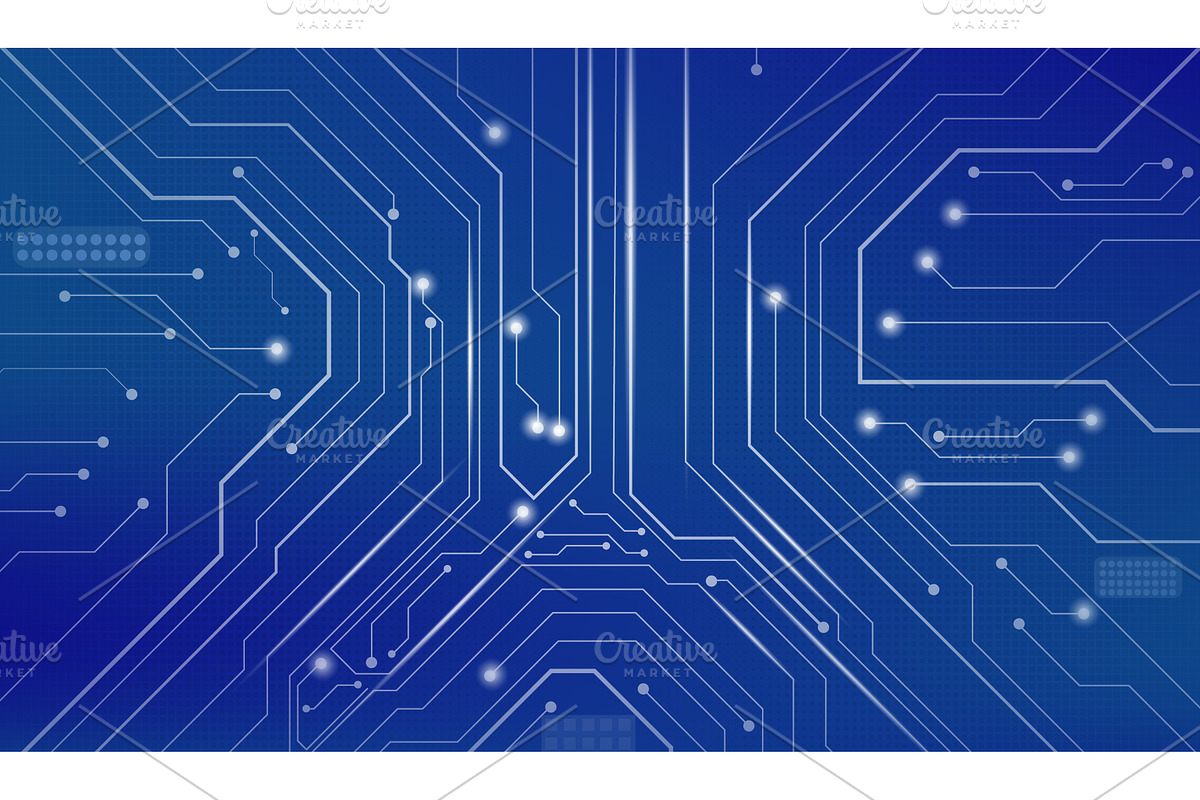 Hi-tech circuit pattern on blue, a Technology Illustration by art PVP - market