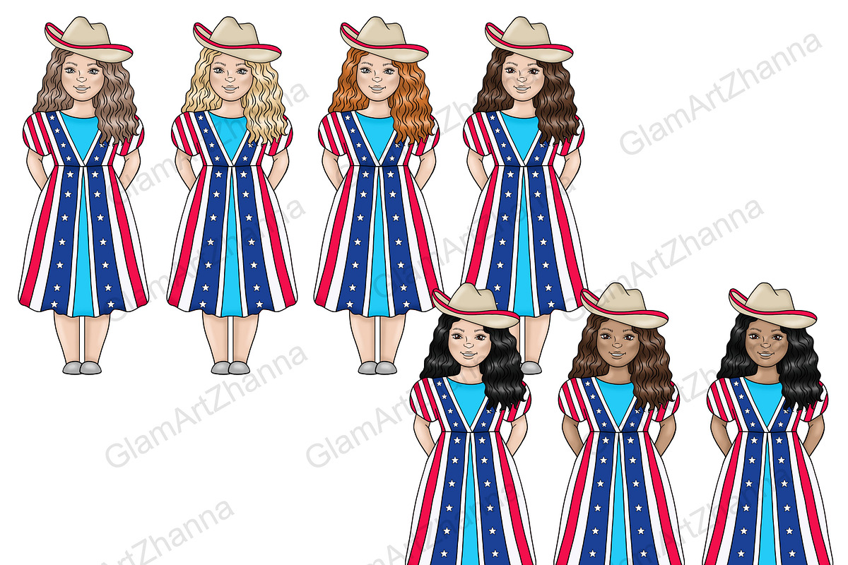 4th of July Girls Clipart, a Seasonal Illustration by GlamArtZhanna (Photo 4 of 5)