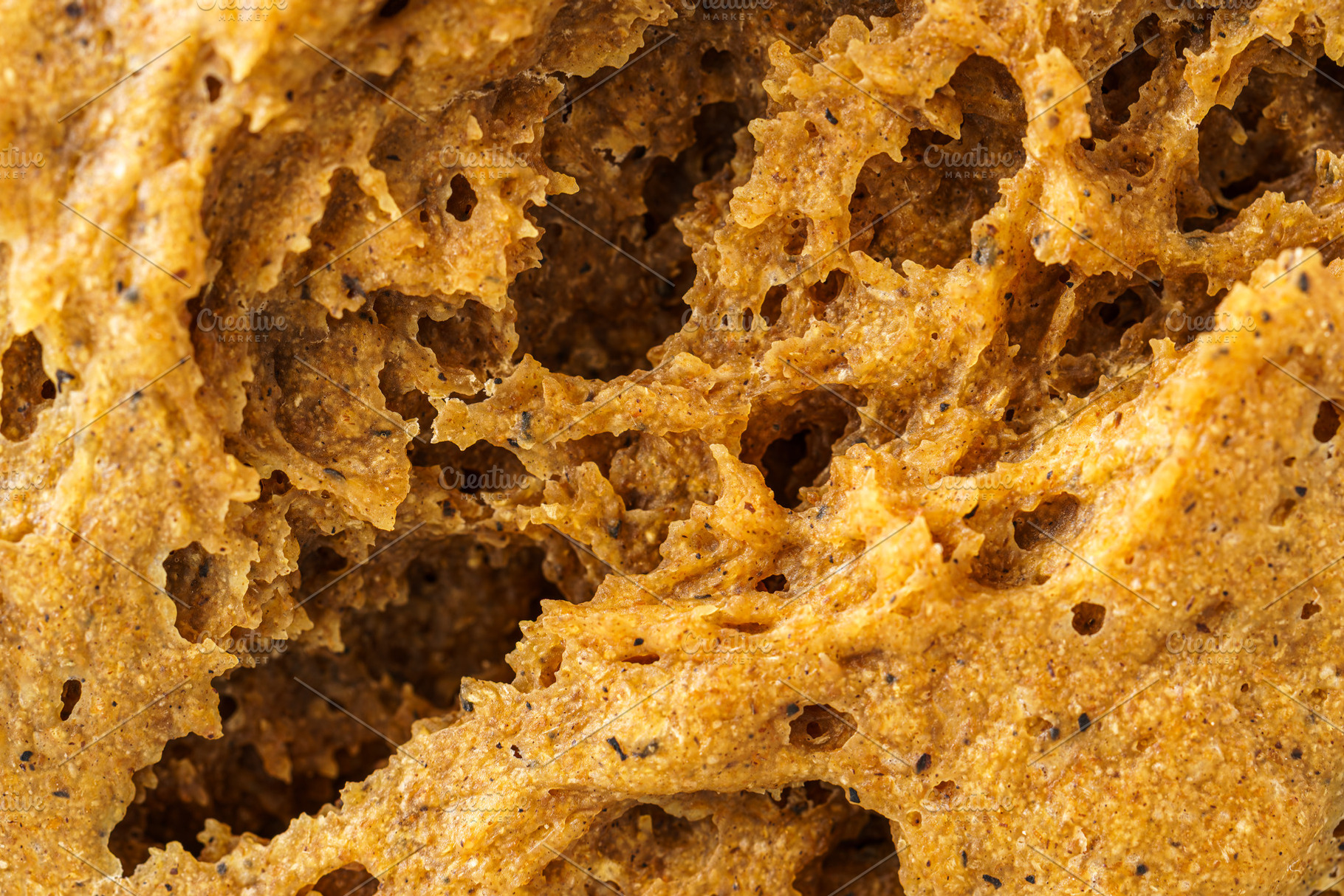 Close detailed macro view of wholesome whole grain bread texture showing the po, a Food & Drink Photo by Eugene_Photo
