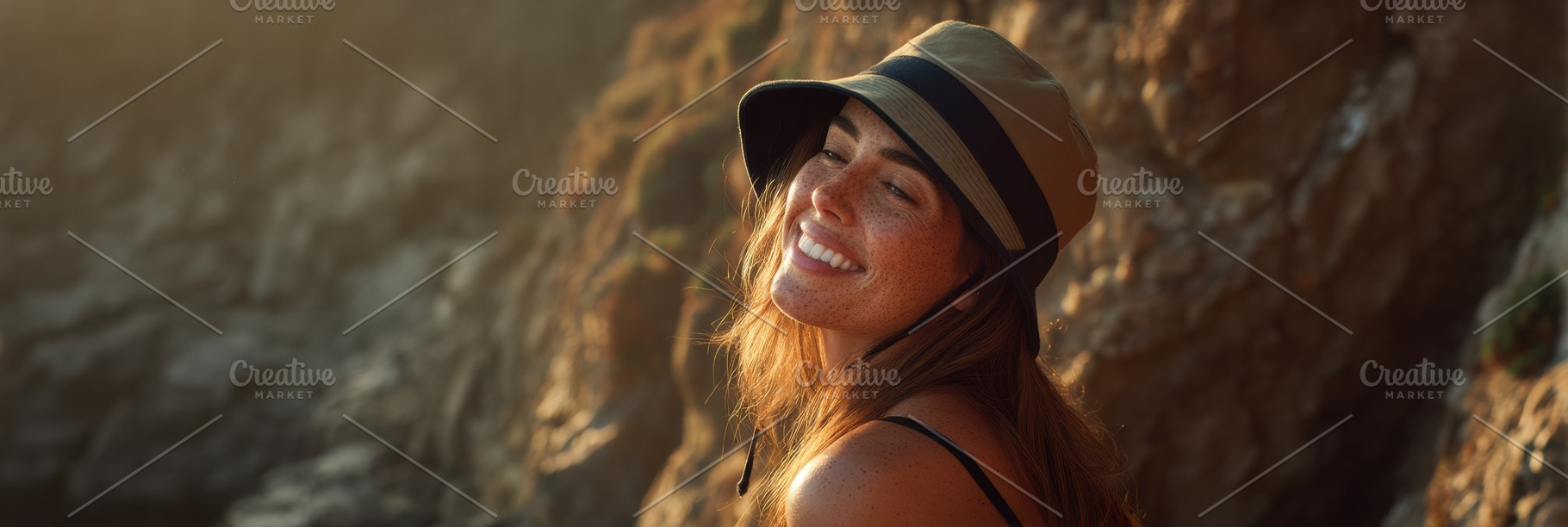 Smiling Freckled Woman on a Beach, a Person Photo by Virgo Studio