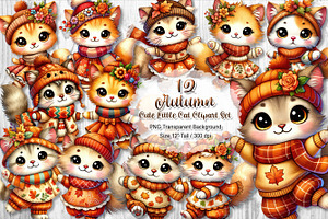 Cute Autumn Little Cat Clipart Set, a Seasonal Illustration by V Design Creator
