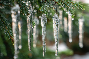 Icicles on pine branches, a Photo by Beautiful things