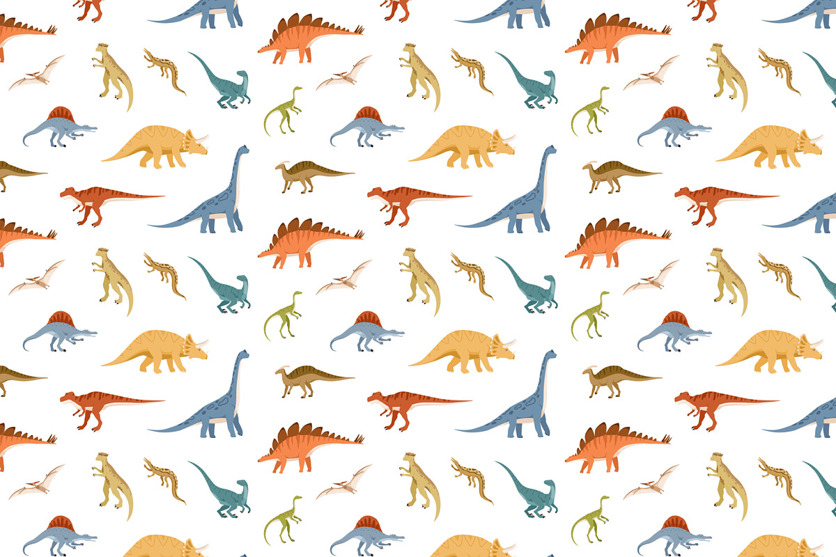 Cute dinosaurs seamless patterns, a Pattern Graphic by Good Studio (Photo 3 of 7)