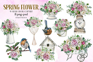 White peonies flower bouquet clipart