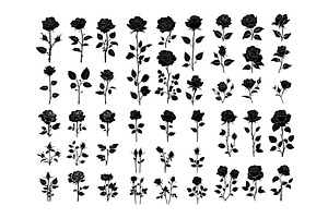 Roses flowers black ink vector set, an Illustration by Onyx