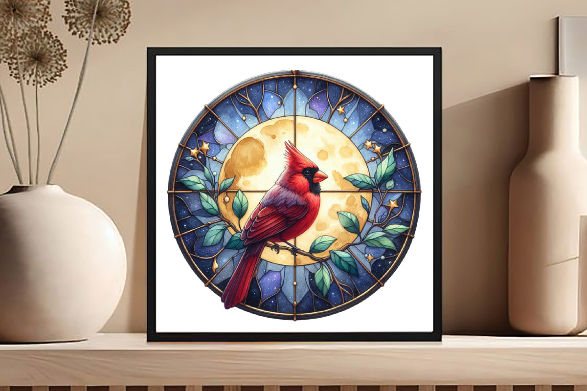 Round Cardinal Stained Glass Clipart, an Illustration by DreamCafeArt (Photo 5 of 5)