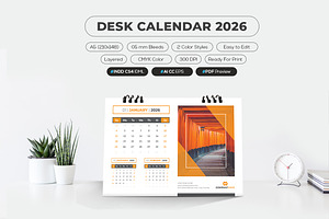 2026 Desk Calendar Printable, a Stationery Template by MstArtwork