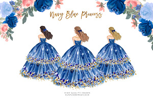 Princess Navy Blue Dress Clipart