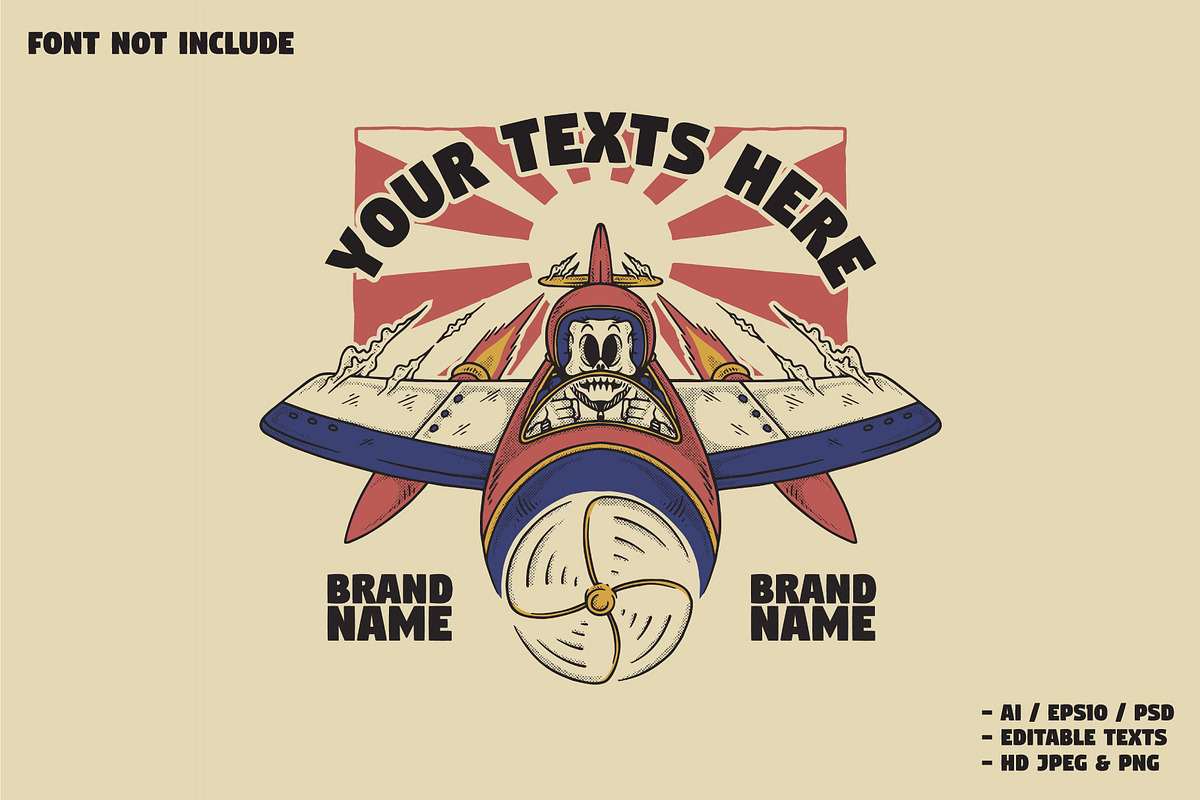 retro skeleton riding warplane, a Branding & Logo Template by Judsart (Photo 1 of 3)