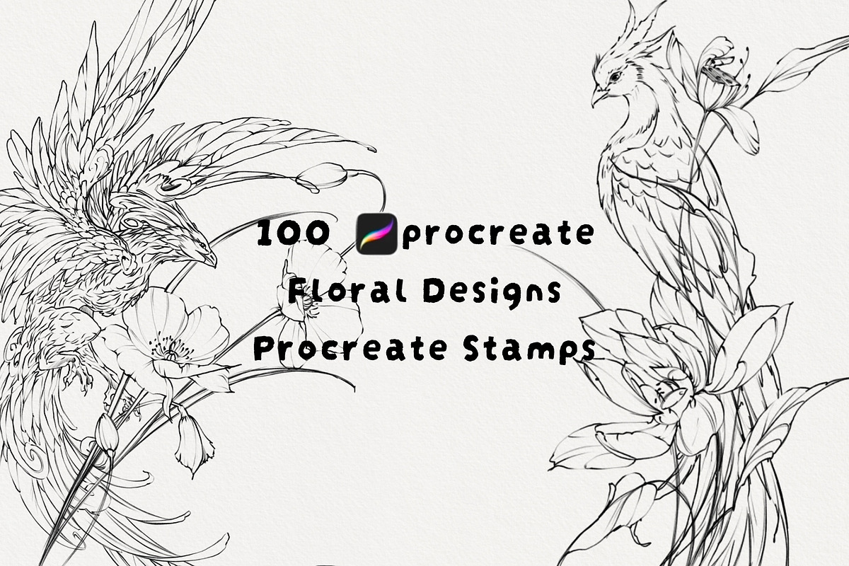 Procreate Phoenix stamps with flower, a Brush Add-On by AnnaPolitmerskaja (Photo 1 of 5)