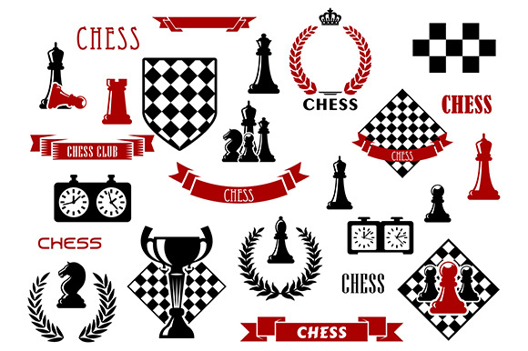 Chess game items, symbols and icons, a Graphic by Vector Tradition