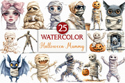 Watercolor Halloween Mummy Clipart, an Illustration by Craft Nest (Thumbnail 1 of 6)