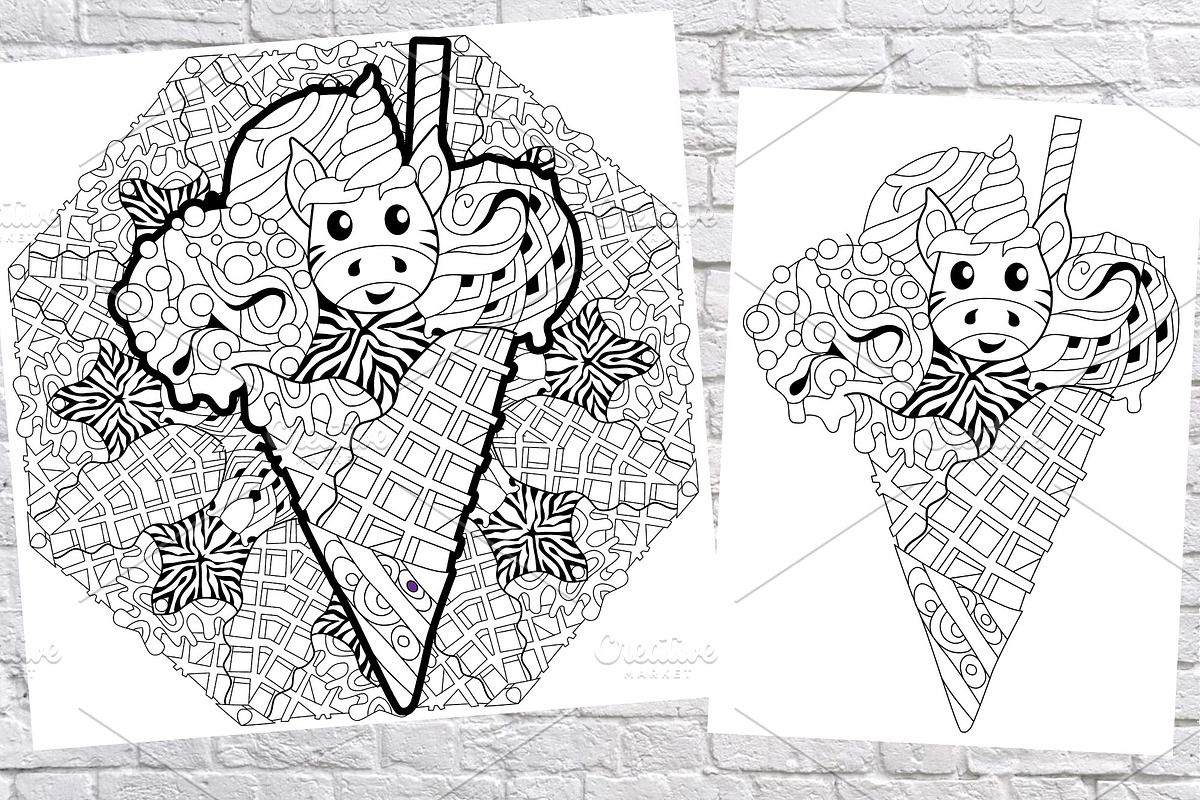 Ice cream for coloring pages, a Decorative Illustration by Watercolor fantasy (Photo 3 of 6)