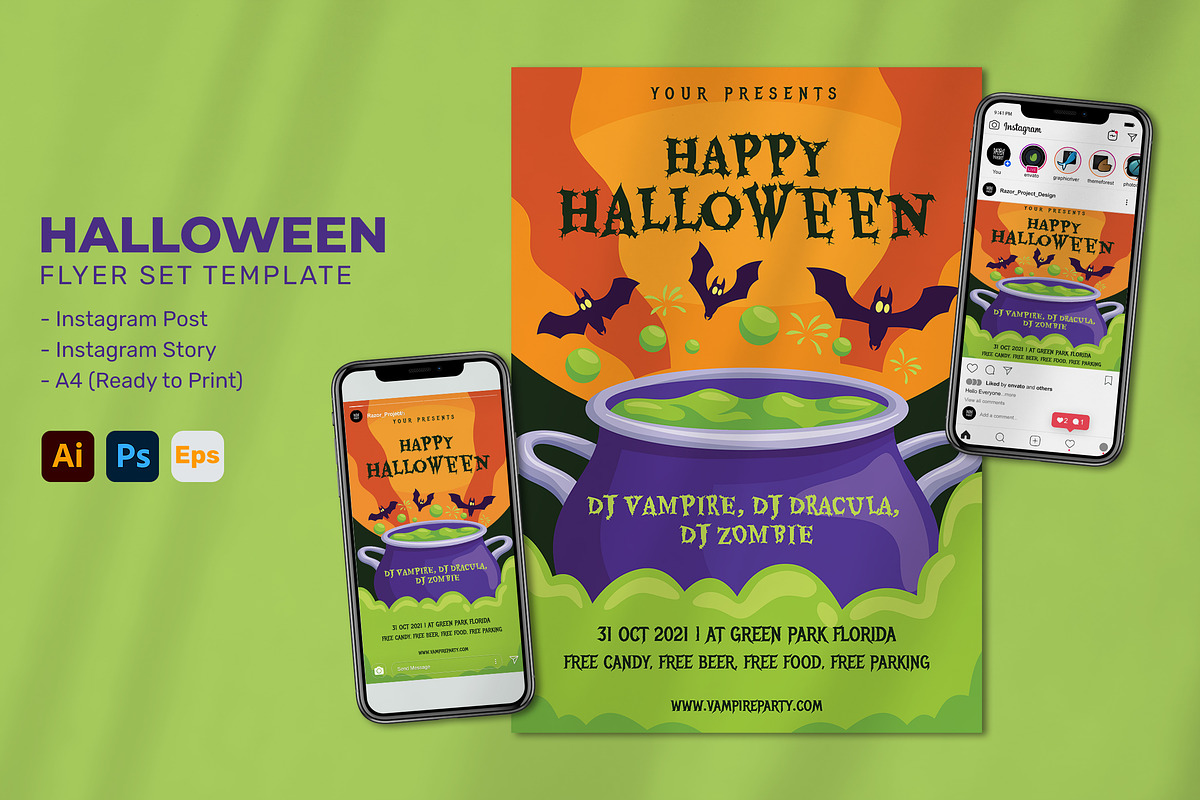 Happy Halloween Witch Party Poster, a Flyer Template by Perucha studio (Photo 1 of 3)