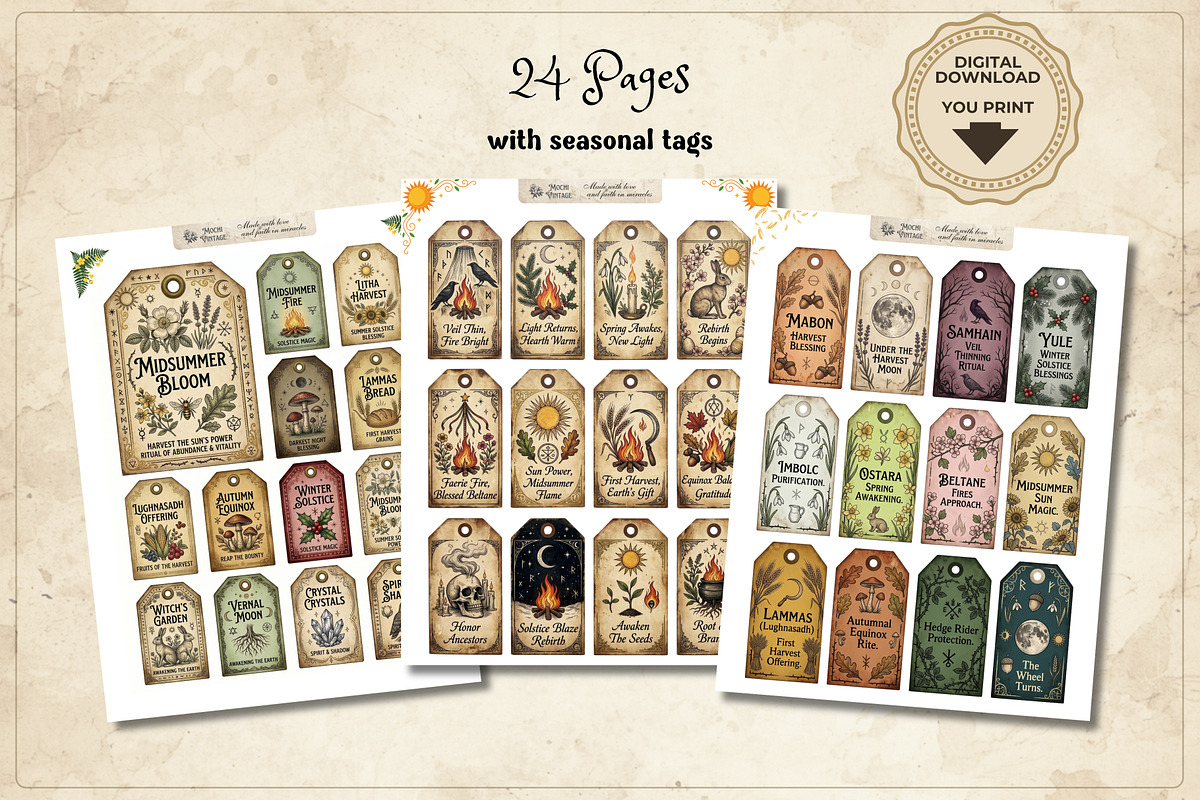 Seasonal Witch Tags Ephemera Sheet, a Decorative Illustration by Print Haven Mochi Vintage (Photo 2 of 4)