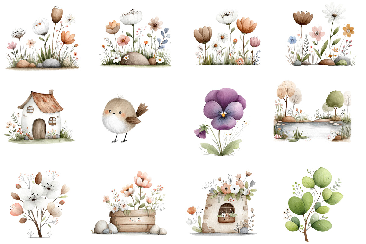 Watercolor Spring Scenery Clipart, an Illustration by Designworld (Photo 3 of 4)