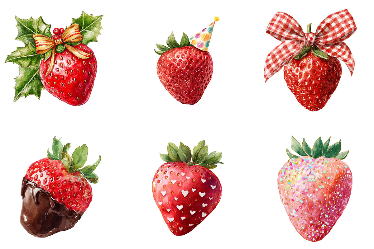 Watercolor Sweet Strawberry Clipart, an Illustration by DreamArtGraphic (Photo 3 of 4)