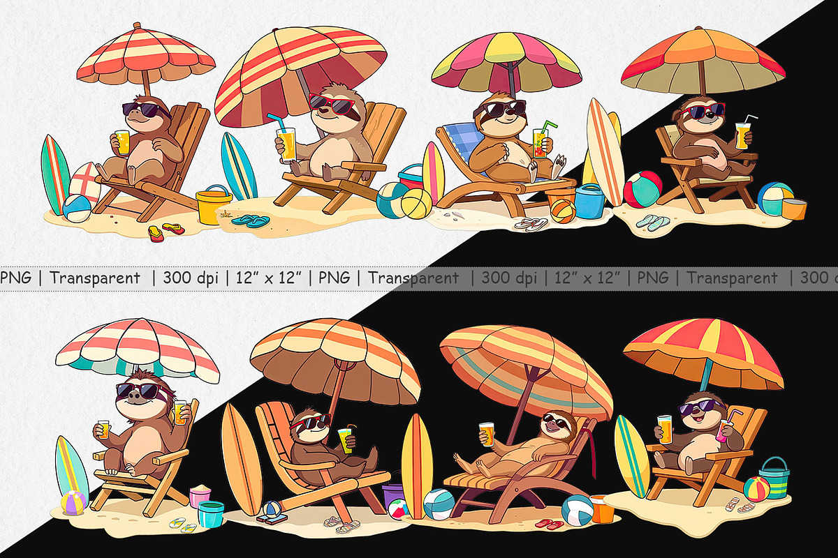 Summer Sloth Clipart, a Graphic by Artnoy (Photo 2 of 5)