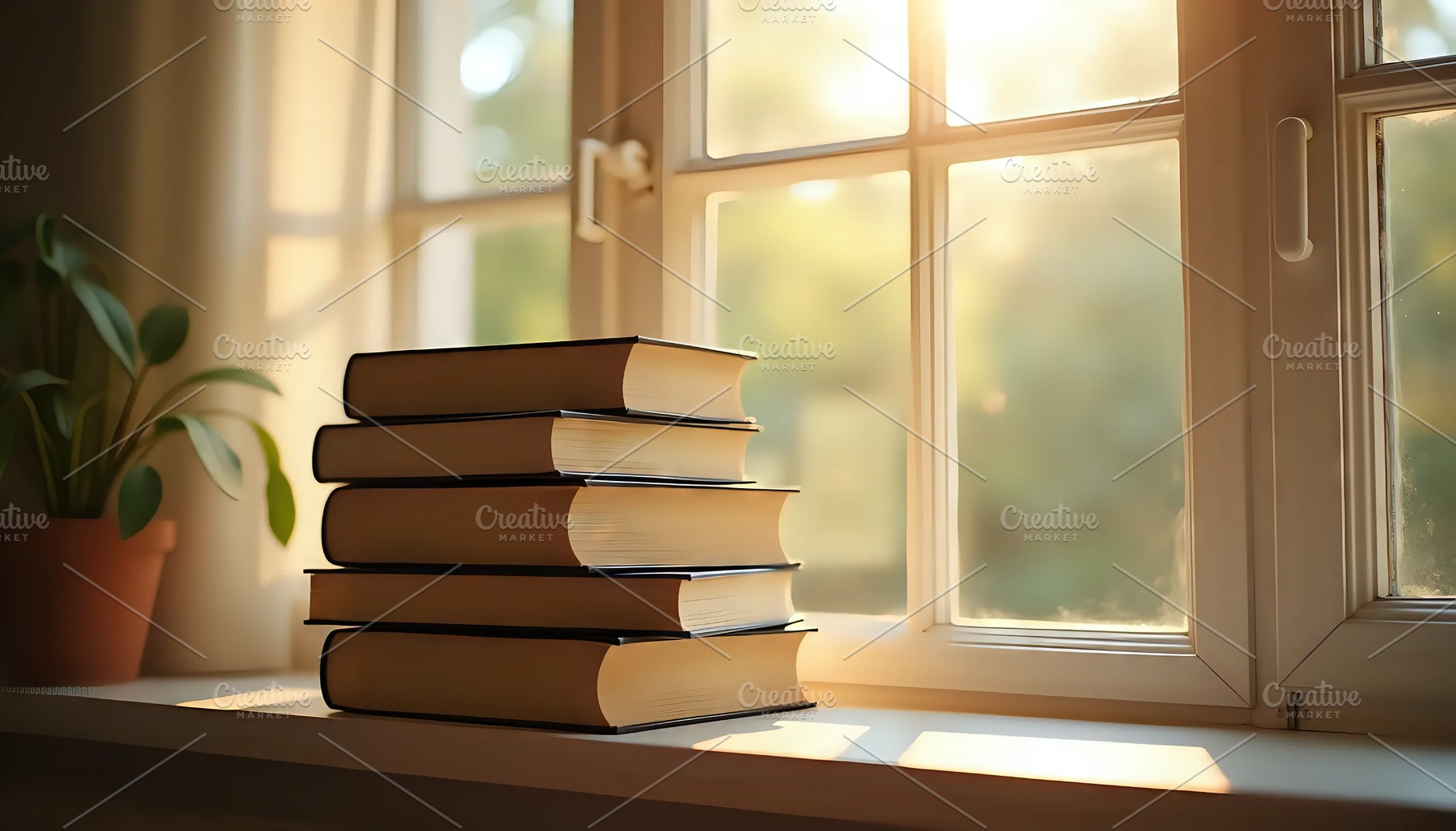 Stacked Textbooks With Natural Morni, a Photo by LOGOCREATIVE