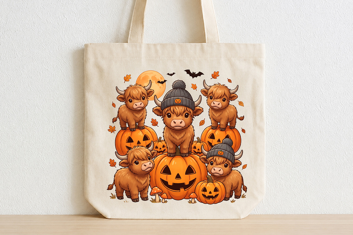 Fall Highland Cow Ghost PNG, a Seasonal Illustration by CraftArtStudio (Photo 2 of 4)