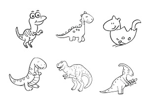 Cartoon Dinosaur Outlines Set 2