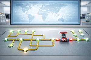 Control room panel with gas pipeline, a Photo by Dvoevnore photos