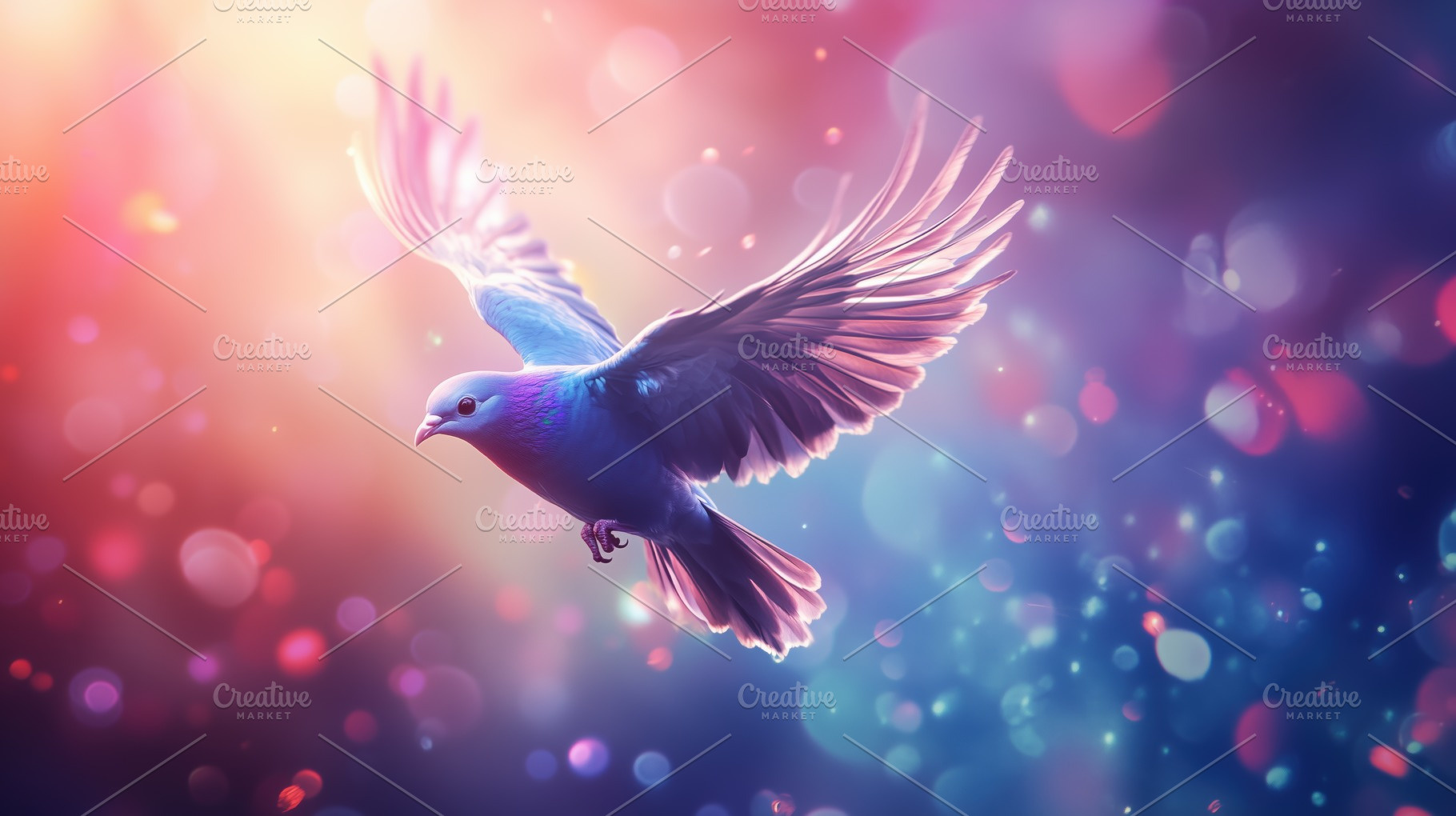 A vibrant bird in flight, showcasing colorful feathers against a dreamy, bokeh, an Animal Photo by Textures & Backgrounds