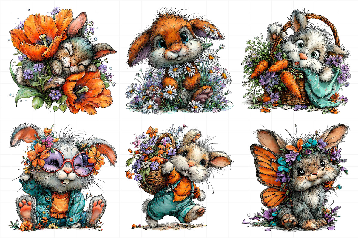 Watercolor Spring Bunny Clipart PNG, an Illustration by Daily.Designs (Photo 5 of 8)