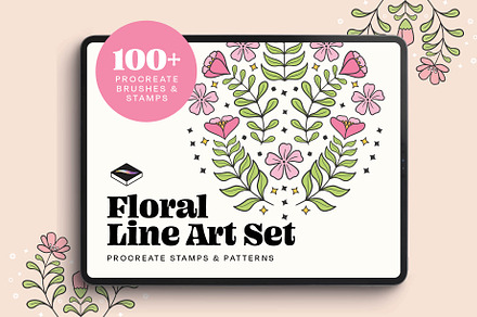 Floral Line Art Set for Procreate, a Brush Add-On by Pencil Twist