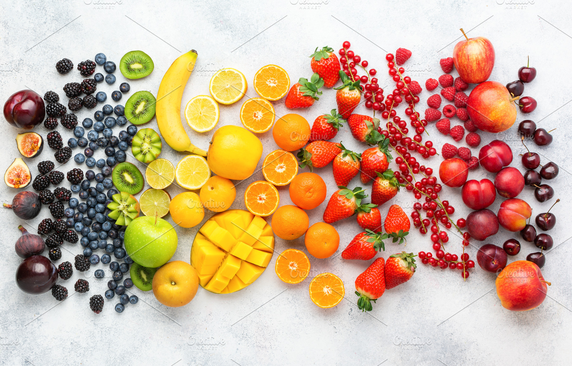 Rainbow fruits background featuring rainbow, fruit, and food, a Food & Drink Photo by Liliya Trott Photos