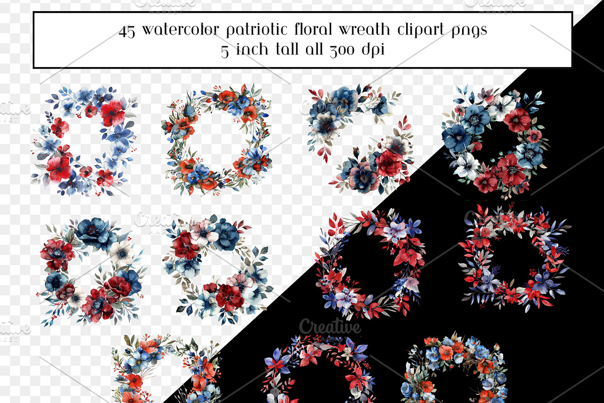 Patriotic Watercolor Floral Wreaths, an Object Graphic by AllTheKewtClipart (Photo 5 of 5)