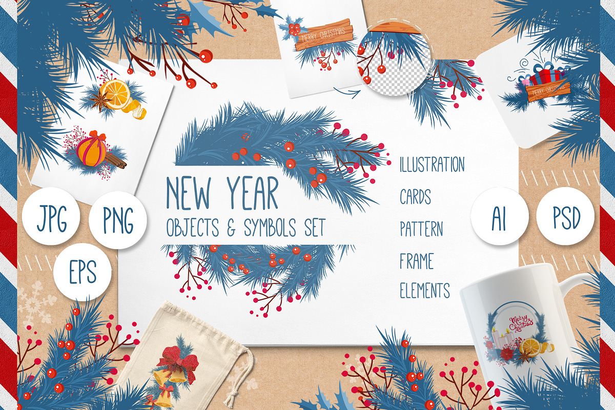 New Year Objects & Symbols Set, a Decorative Illustration by Popova_Irina (Photo 1 of 10)