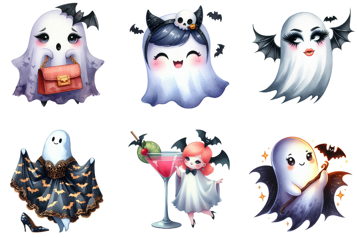 Bat Babe Ghost Halloween Clipart, an Illustration by DreamArtGraphic (Photo 5 of 5)