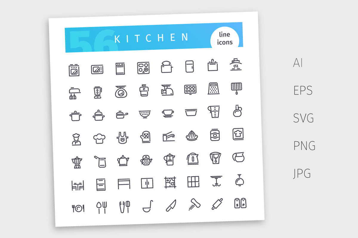 Kitchen Line Icons Set, an Outline Icon by Voysla's Shop (Photo 4 of 4)