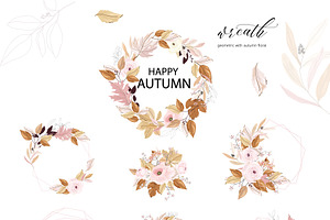 Autumn Pink Rose Handdraw Bundle Set