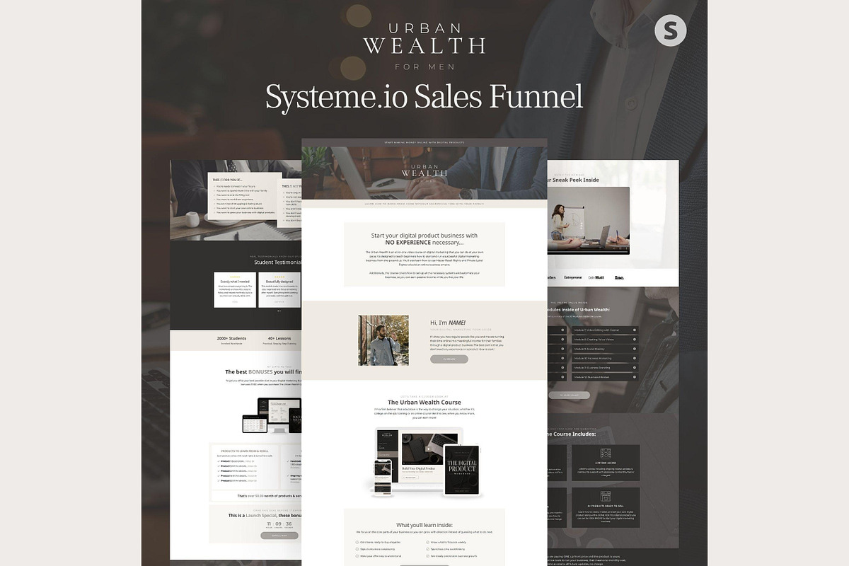 Systeme.io Urban Wealth for Men, a Landing Page Template by Hayley's Digital Hub (Photo 1 of 10)
