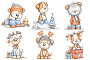 Whimsical Cute Christmas Dog Clipart, an Illustration by Pixels.Craft (Thumbnail 6 of 6)
