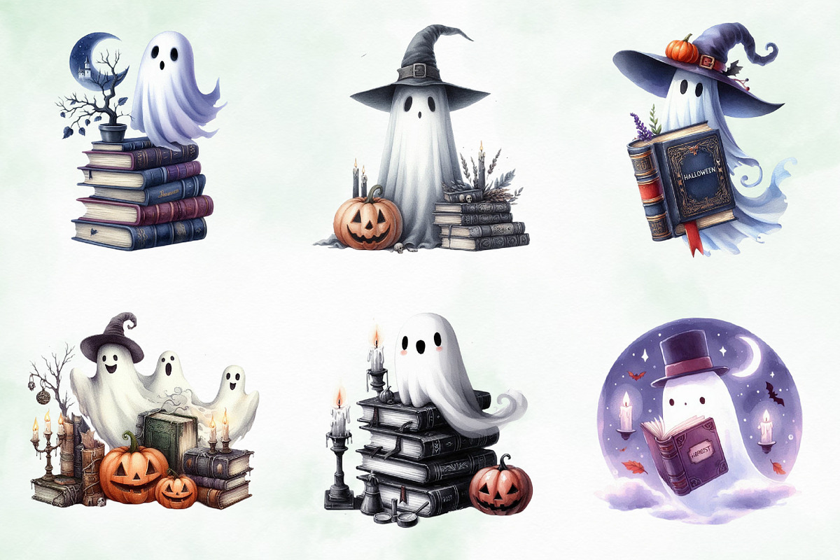 Bookish Ghost Sublimation Clipart, an Illustration by Creative Art (Photo 2 of 4)